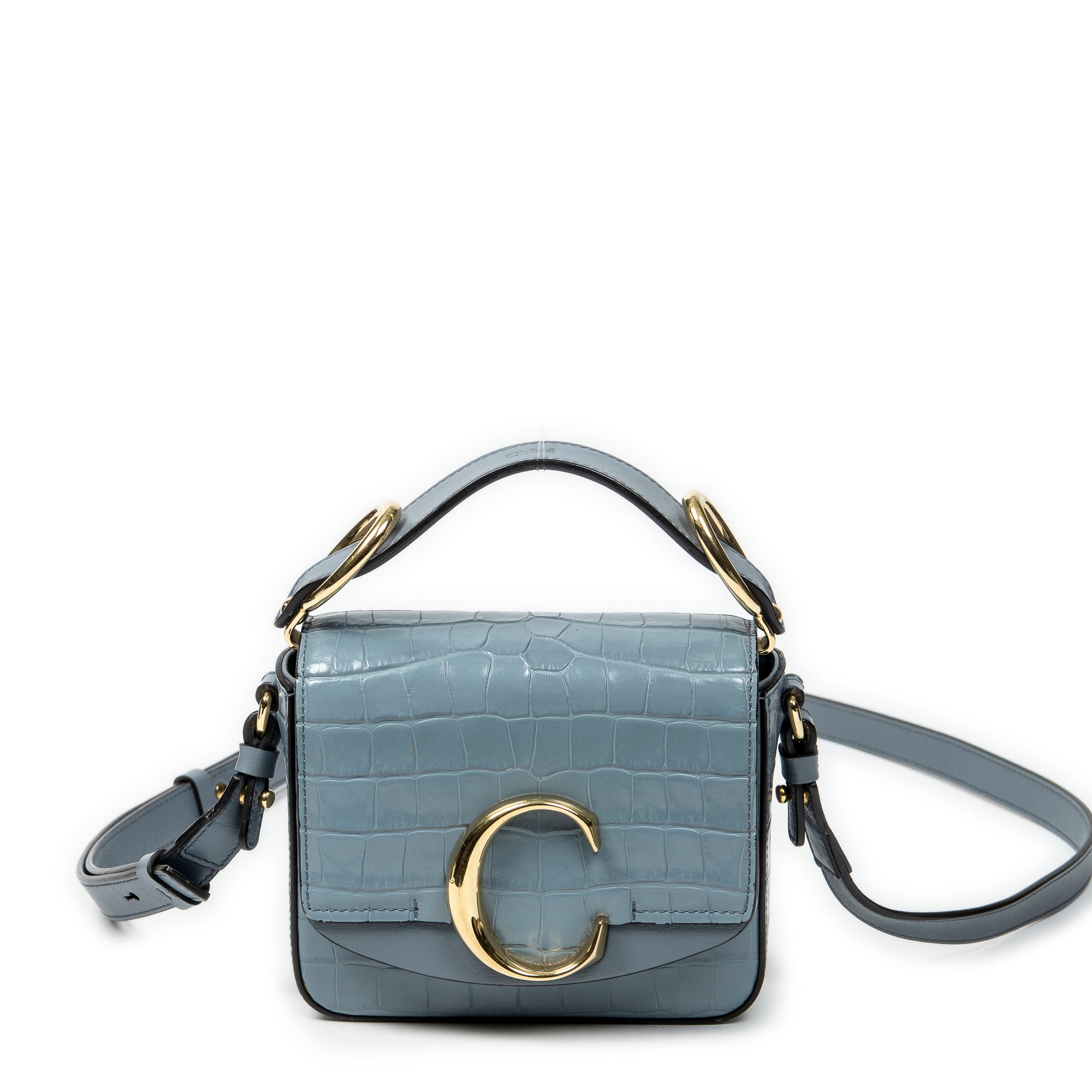 Shoulder Bag Mini C Crossbody Light Blue Croc Embossed Leather