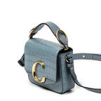Shoulder Bag Mini C Crossbody Light Blue Croc Embossed Leather