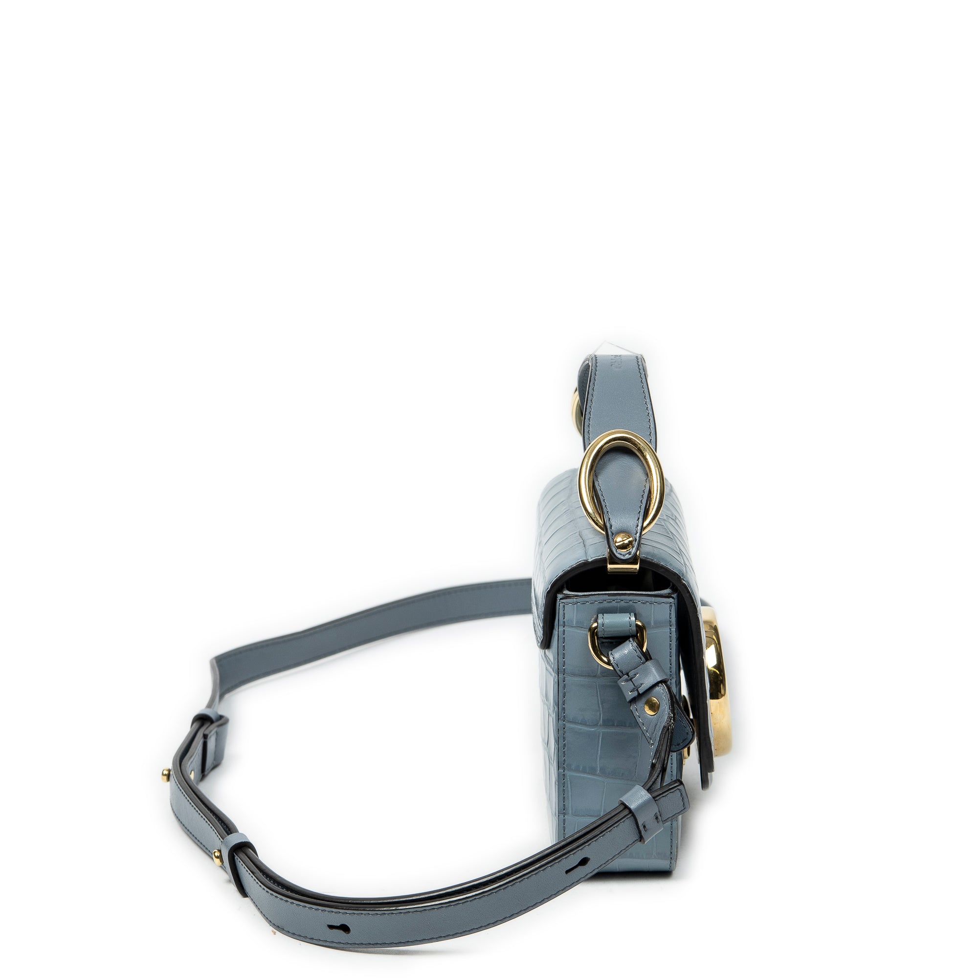 Shoulder Bag Mini C Crossbody Light Blue Croc Embossed Leather