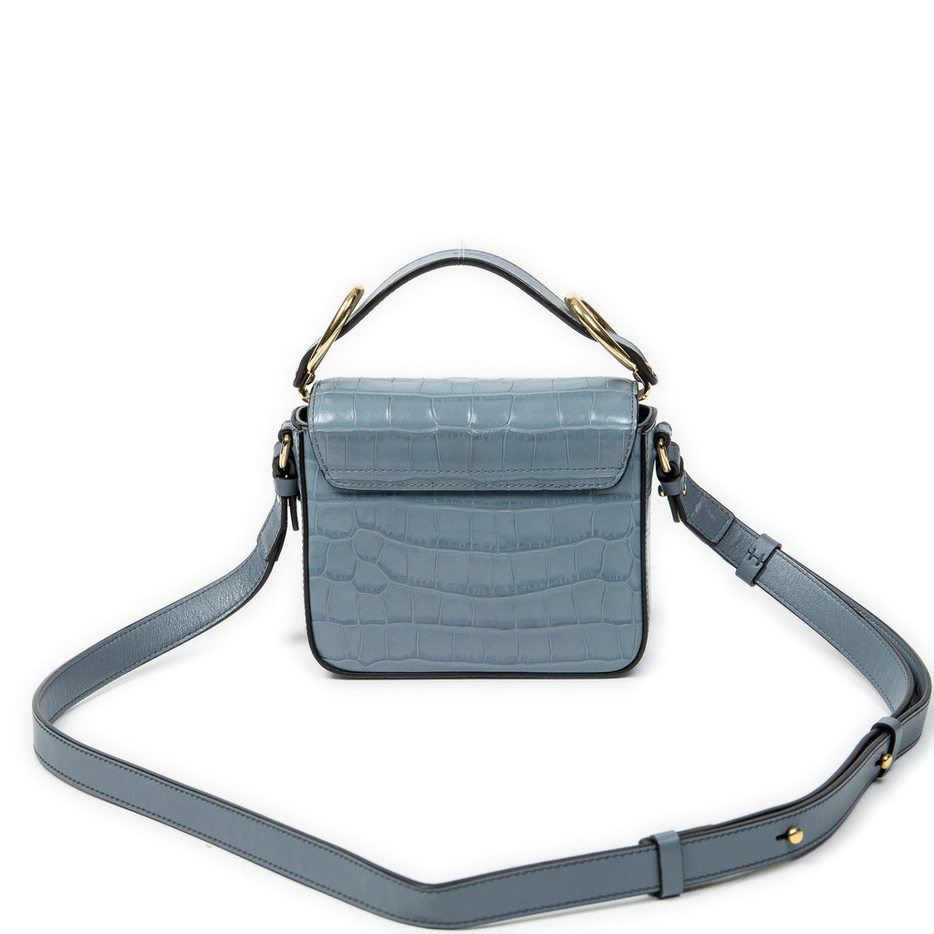 Shoulder Bag Mini C Crossbody Light Blue Croc Embossed Leather