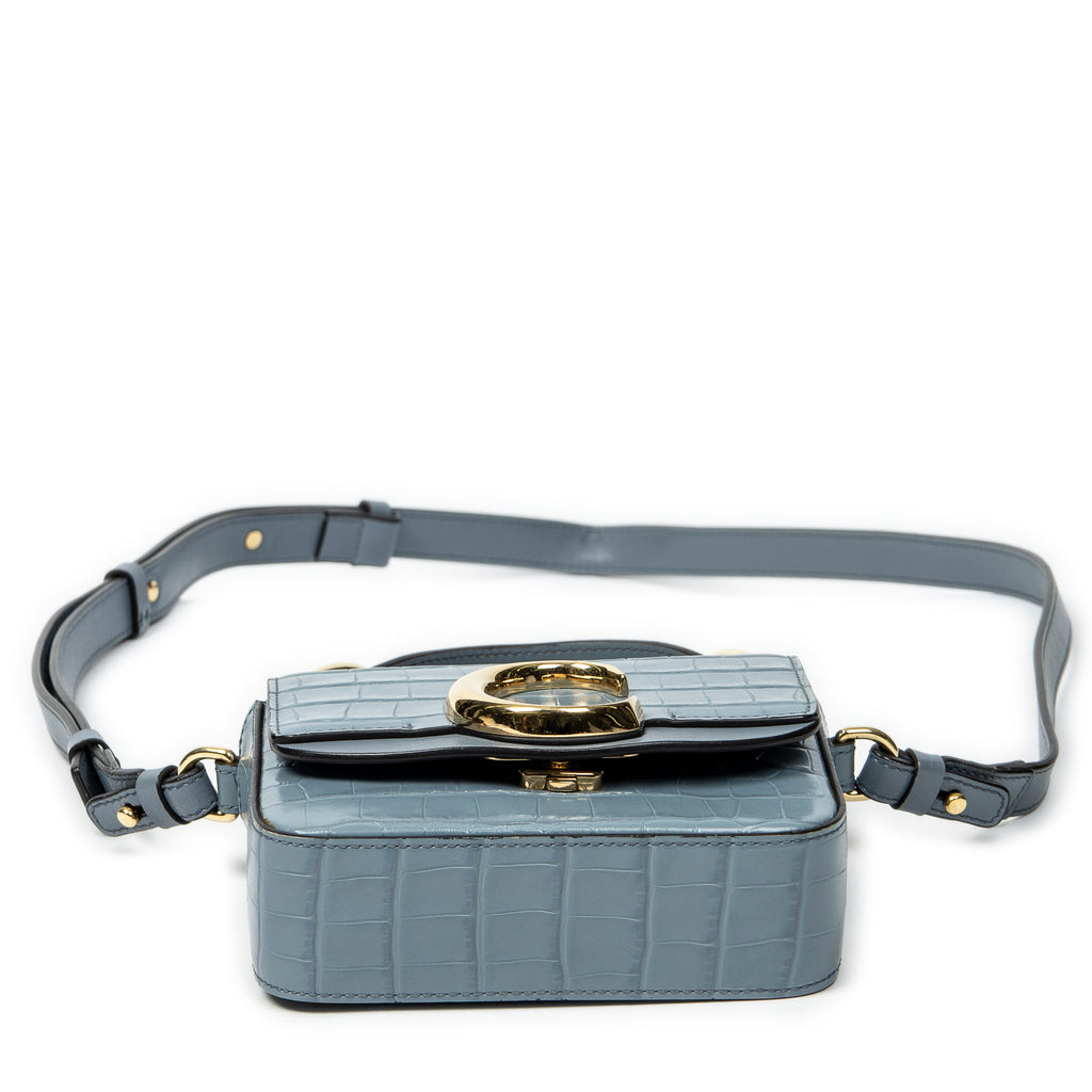 Shoulder Bag Mini C Crossbody Light Blue Croc Embossed Leather