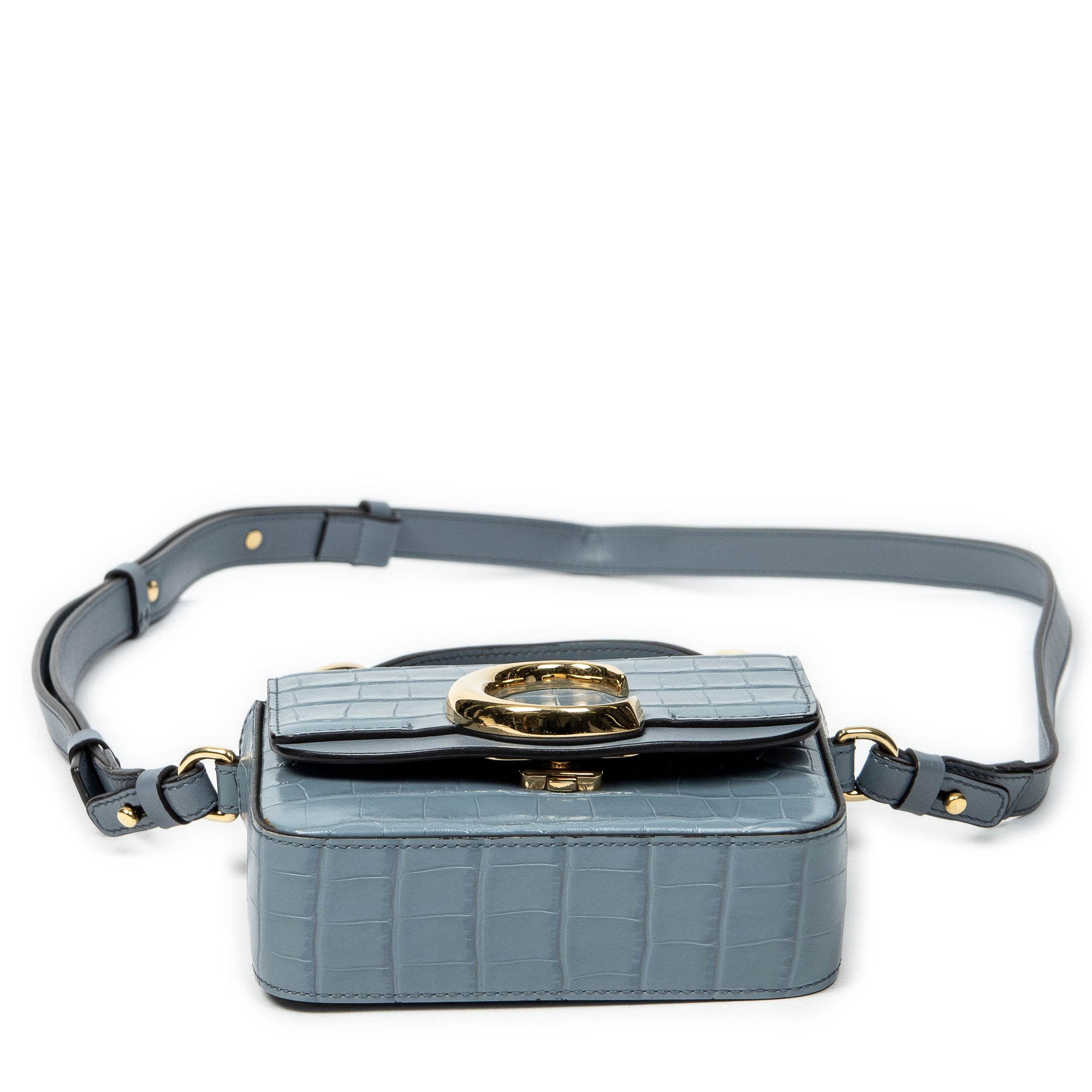 Shoulder Bag Mini C Crossbody Light Blue Croc Embossed Leather
