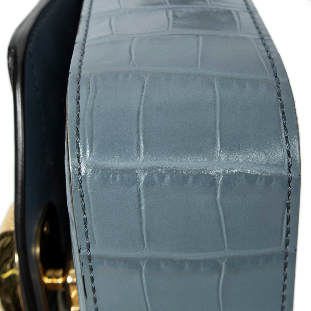 Shoulder Bag Mini C Crossbody Light Blue Croc Embossed Leather