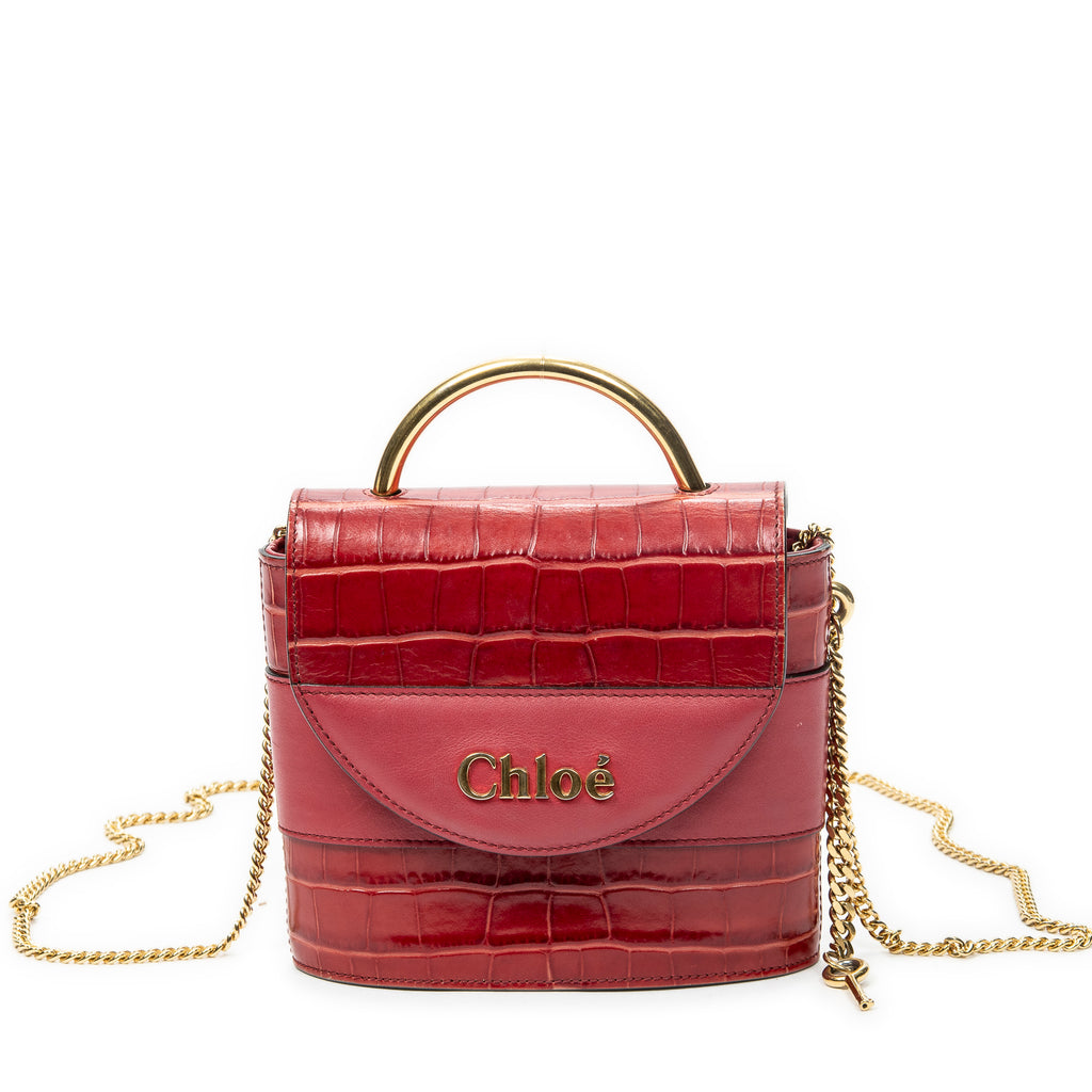 Shoulder Bag Small Aby Lock Red Croc Embossed Leather