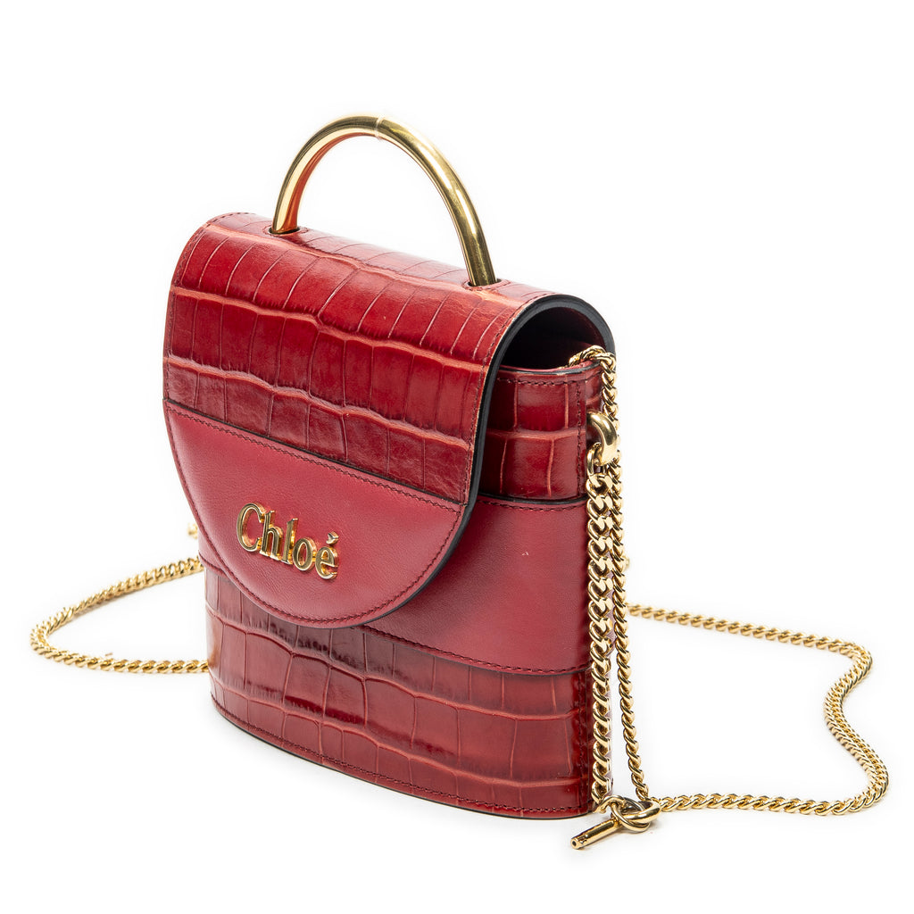Shoulder Bag Small Aby Lock Red Croc Embossed Leather