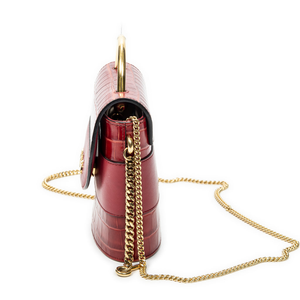 Shoulder Bag Small Aby Lock Red Croc Embossed Leather