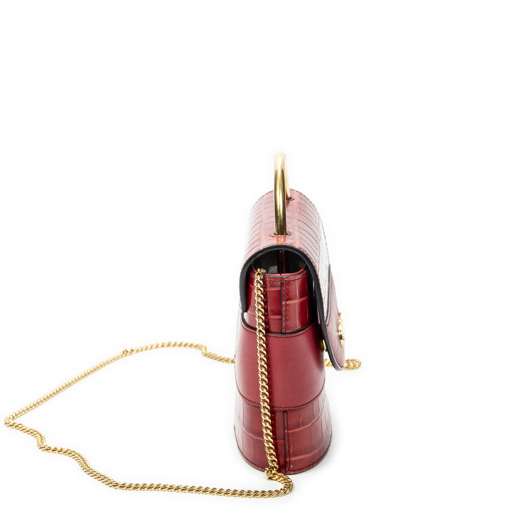 Shoulder Bag Small Aby Lock Red Croc Embossed Leather