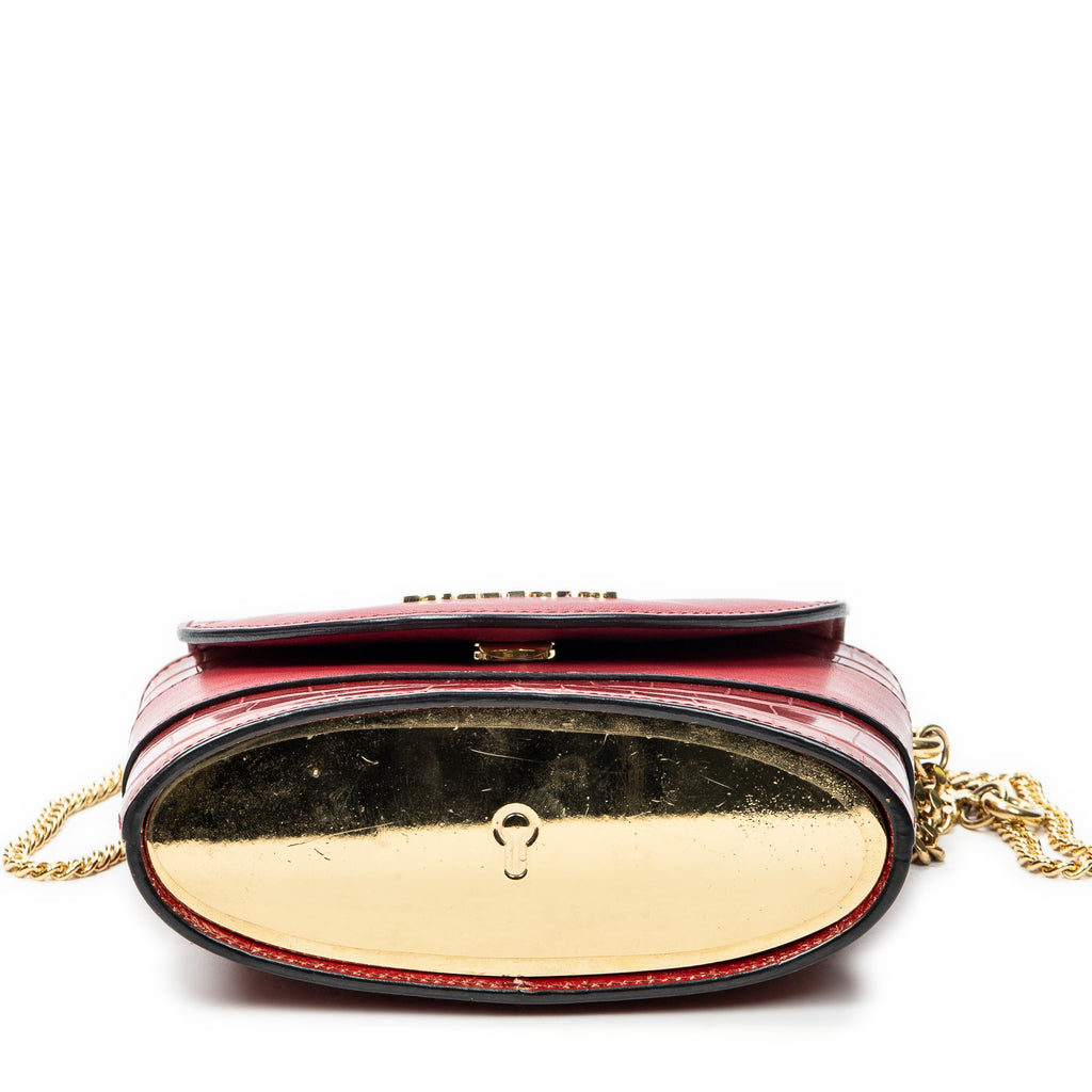 Shoulder Bag Small Aby Lock Red Croc Embossed Leather
