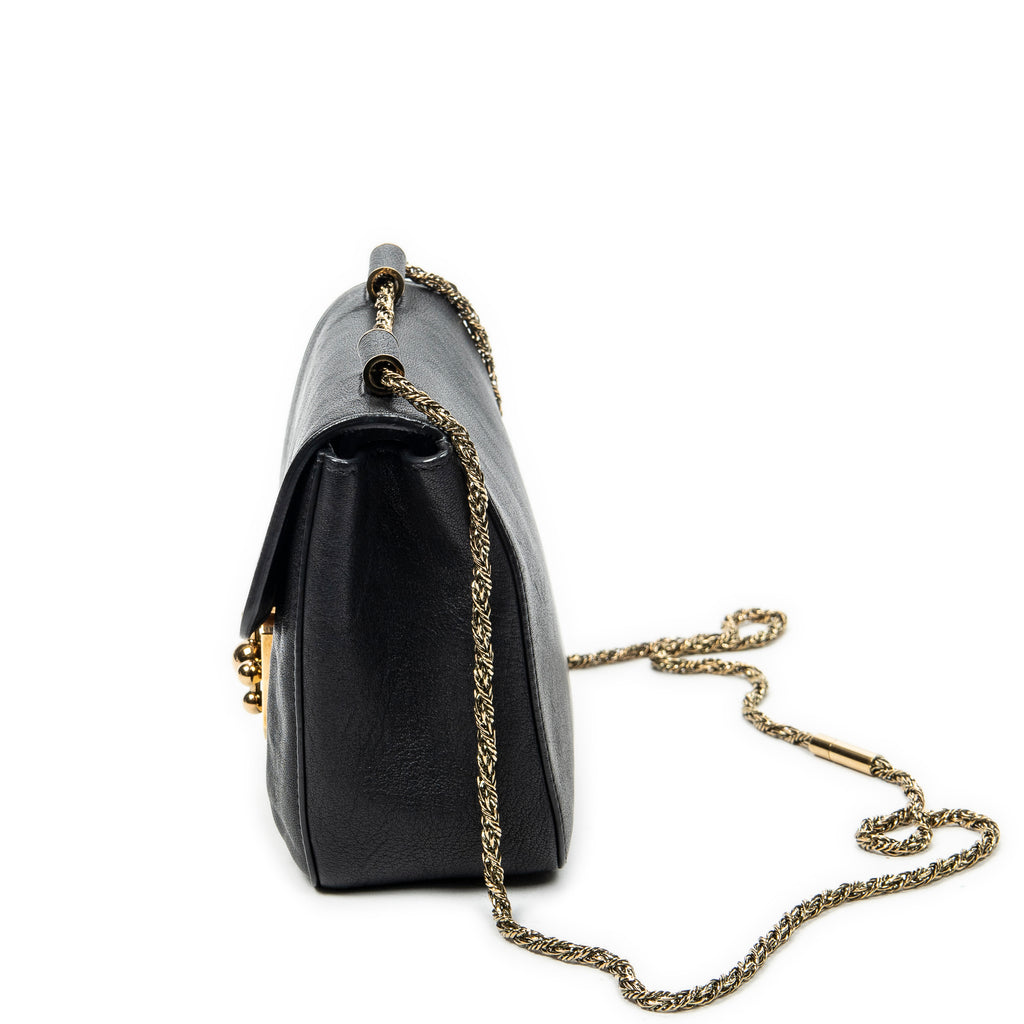 Shoulder Bag Square Elsie Chain Bag Black Goatskin Leather