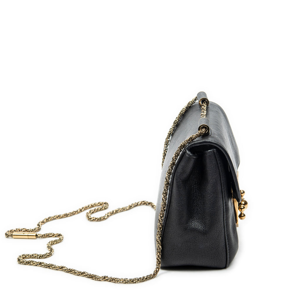 Shoulder Bag Square Elsie Chain Bag Black Goatskin Leather