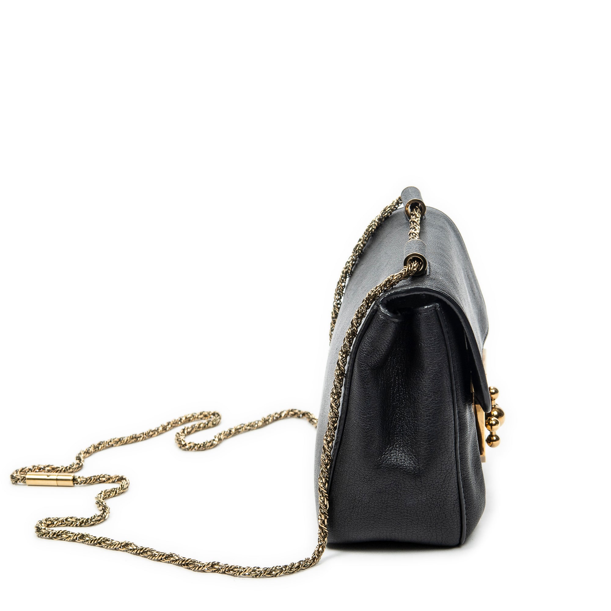 Shoulder Bag Square Elsie Chain Bag Black Goatskin Leather