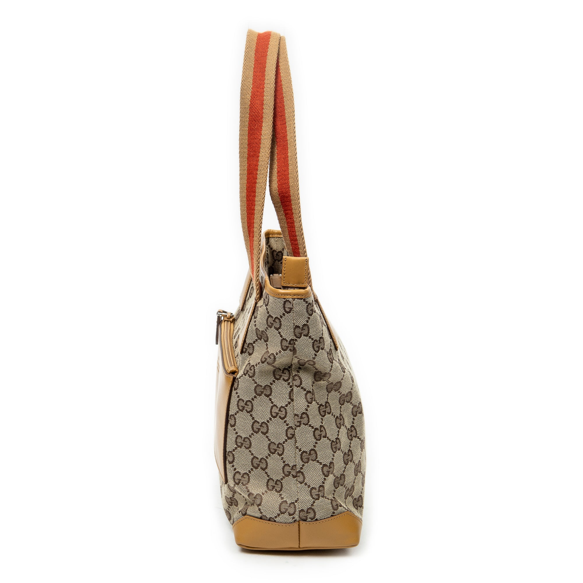 Shoulder Bag Front Pocket Zip Tote Beige Monogrammed Canvas