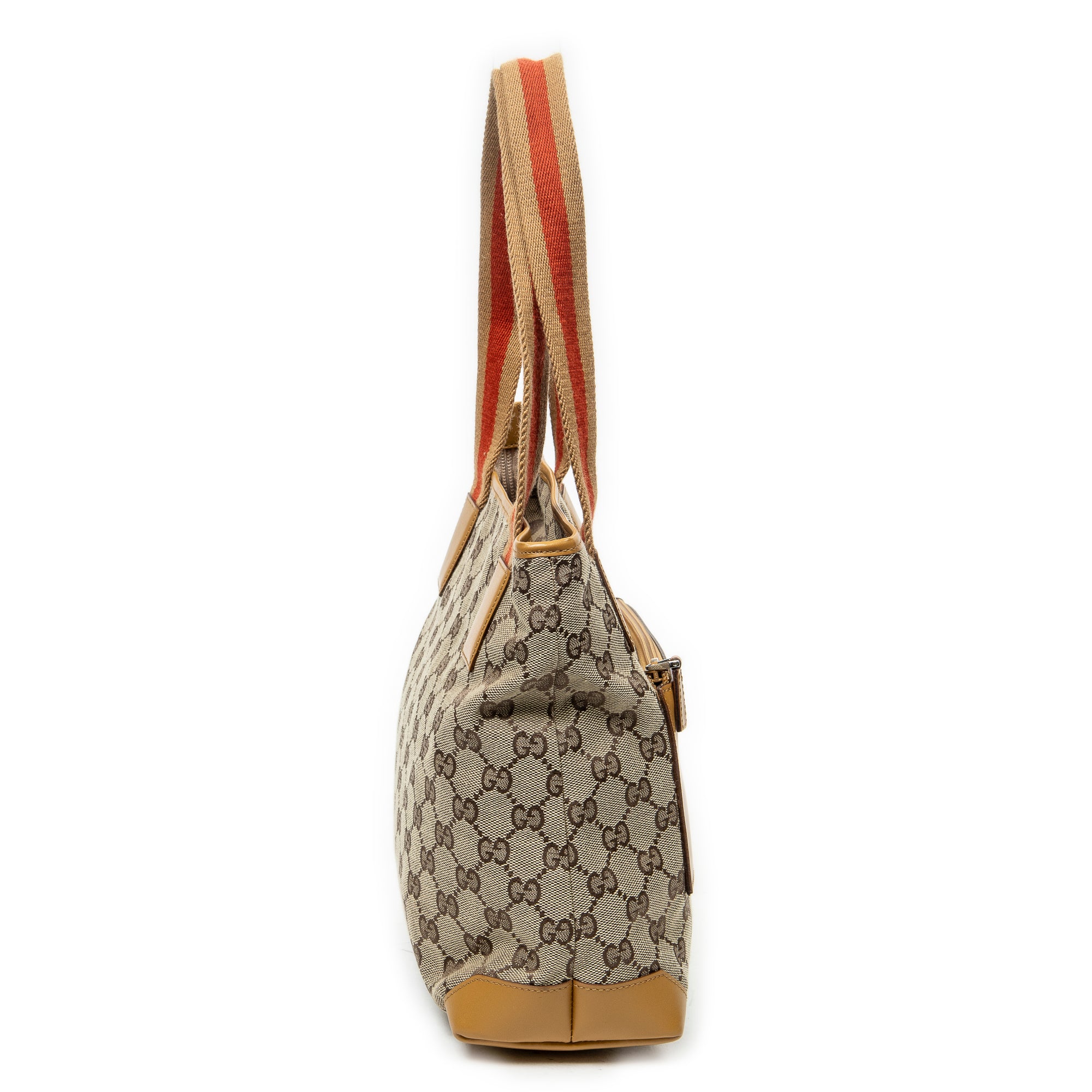 Bolso de hombro con cremallera en el bolsillo delantero, de lona beige con monograma