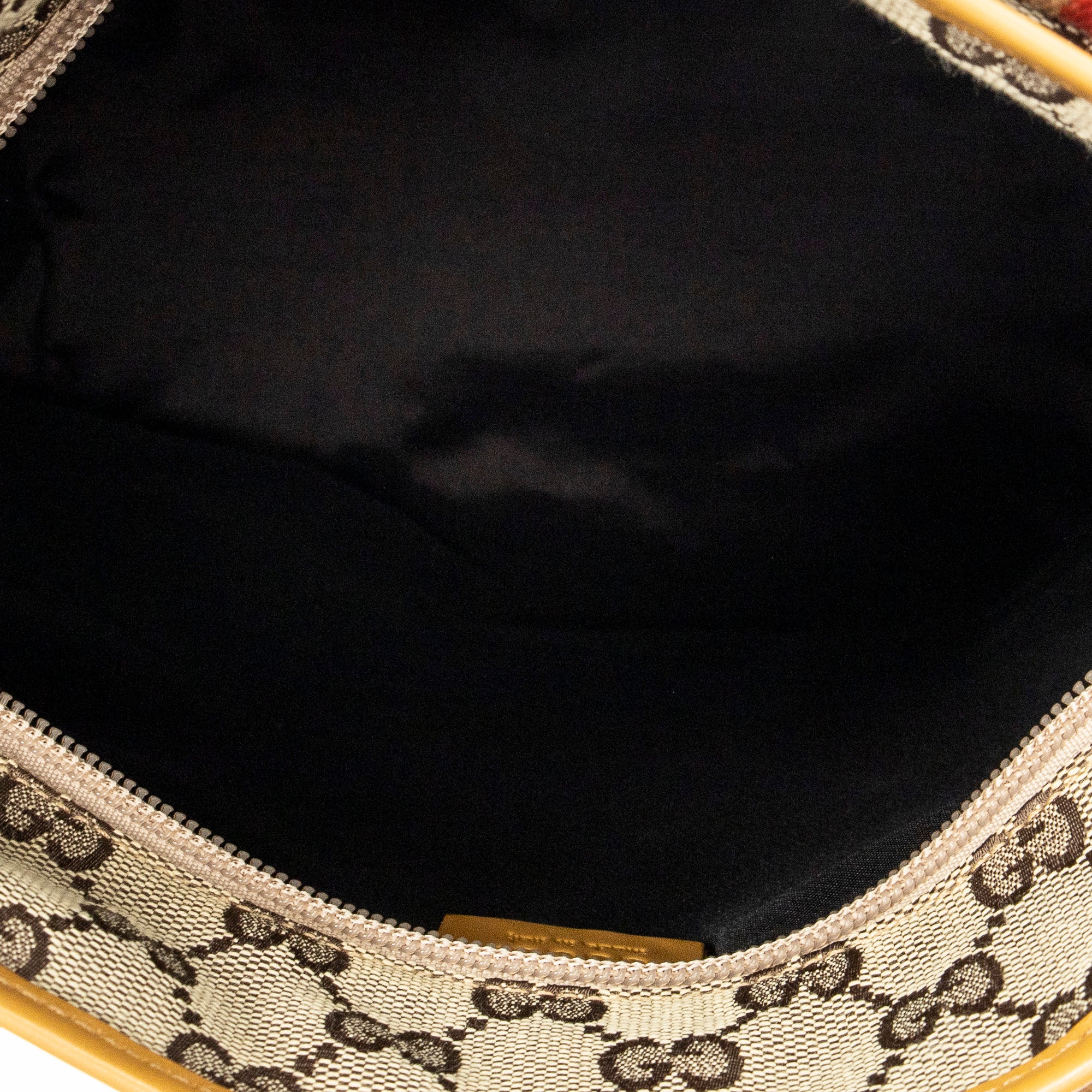 Bolso de hombro con cremallera en el bolsillo delantero, de lona beige con monograma