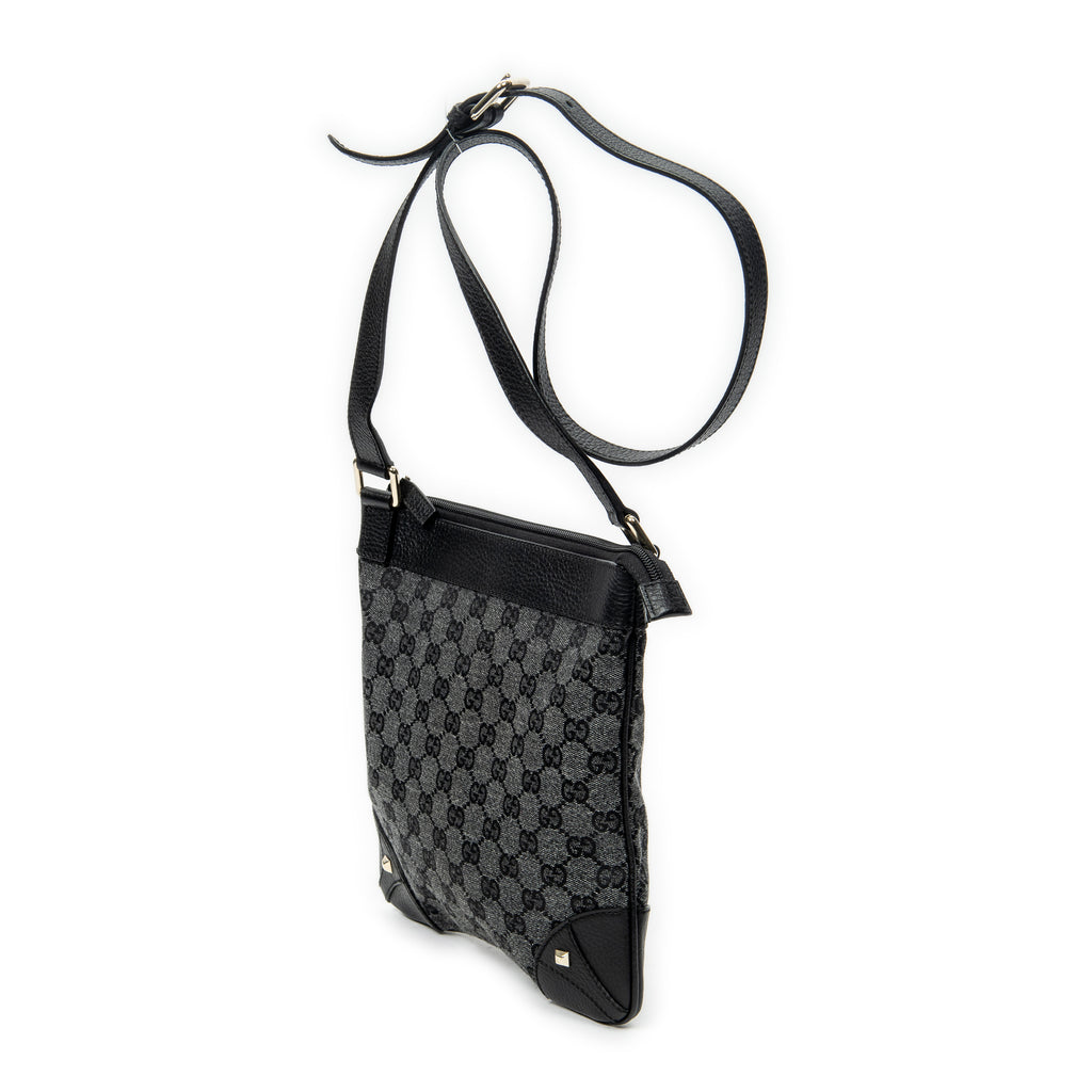 Shoulder Bag Zip Flat Crossbody Black Monogrammed Canvas