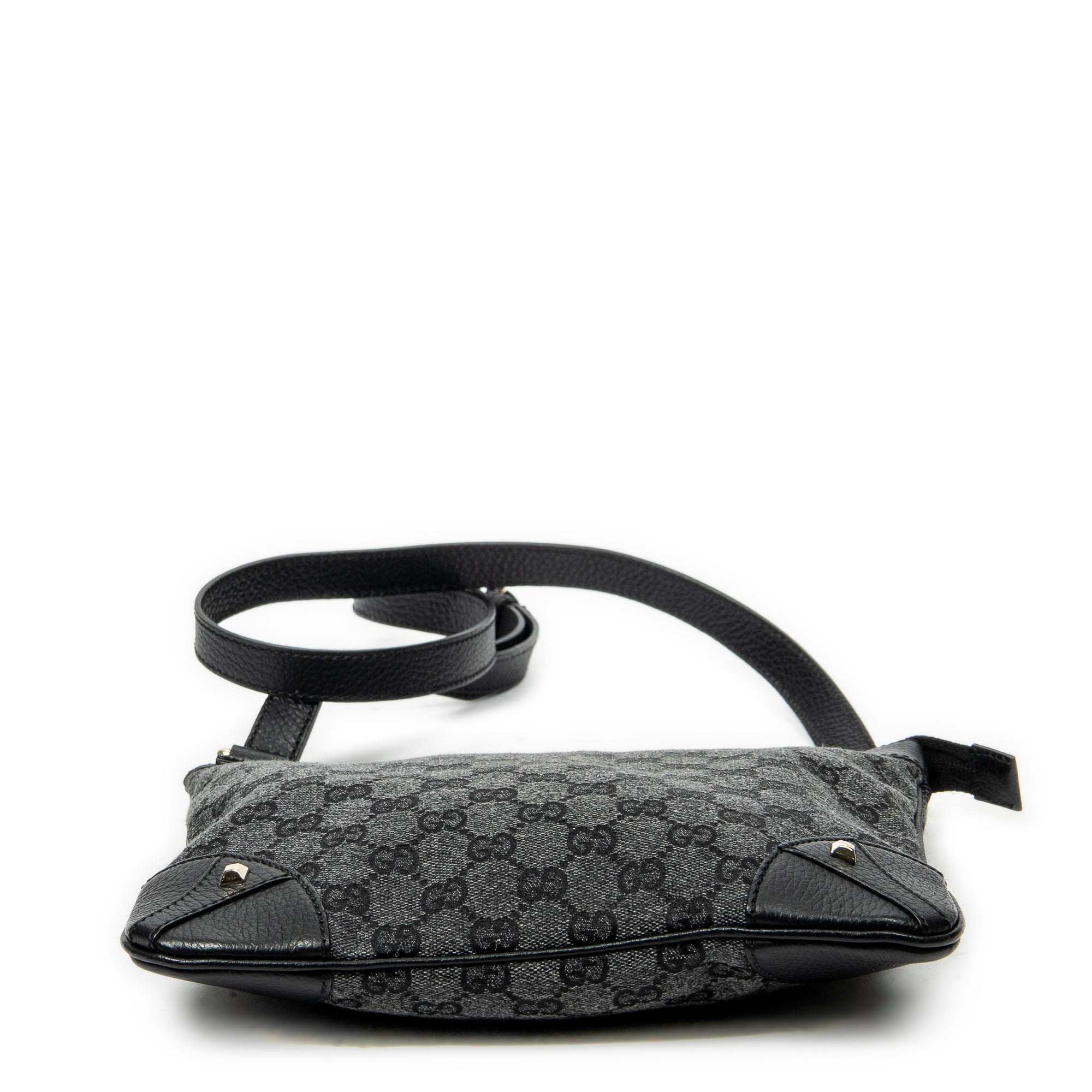 Shoulder Bag Zip Flat Crossbody Black Monogrammed Canvas