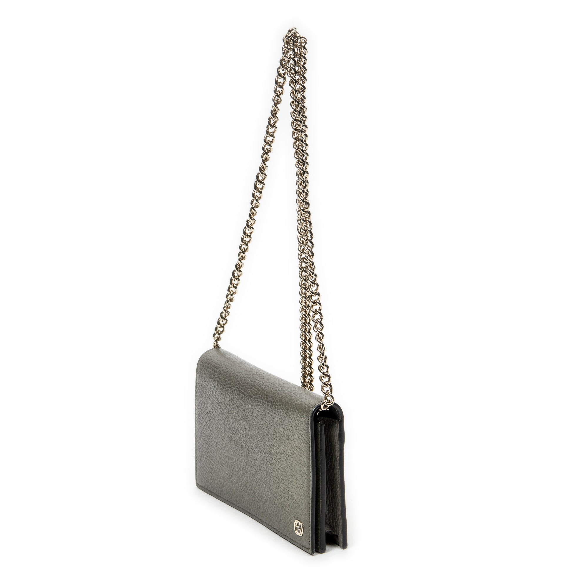 Shoulder Bag Betty Chain Wallet Grey Grained Calfskin Leather