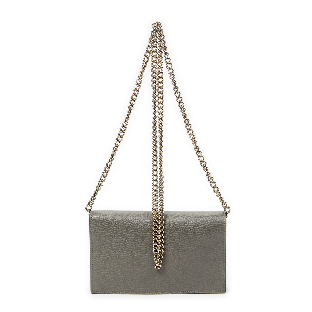 Shoulder Bag Betty Chain Wallet Grey Grained Calfskin Leather