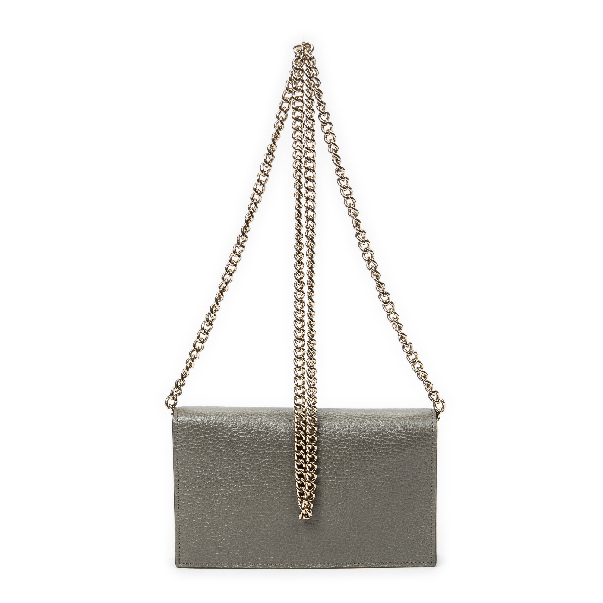 Shoulder Bag Betty Chain Wallet Grey Grained Calfskin Leather