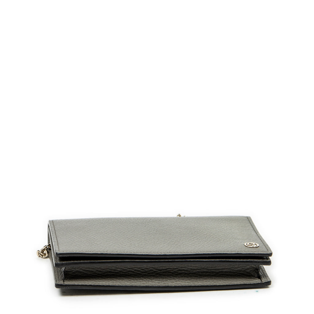 Shoulder Bag Betty Chain Wallet Grey Grained Calfskin Leather