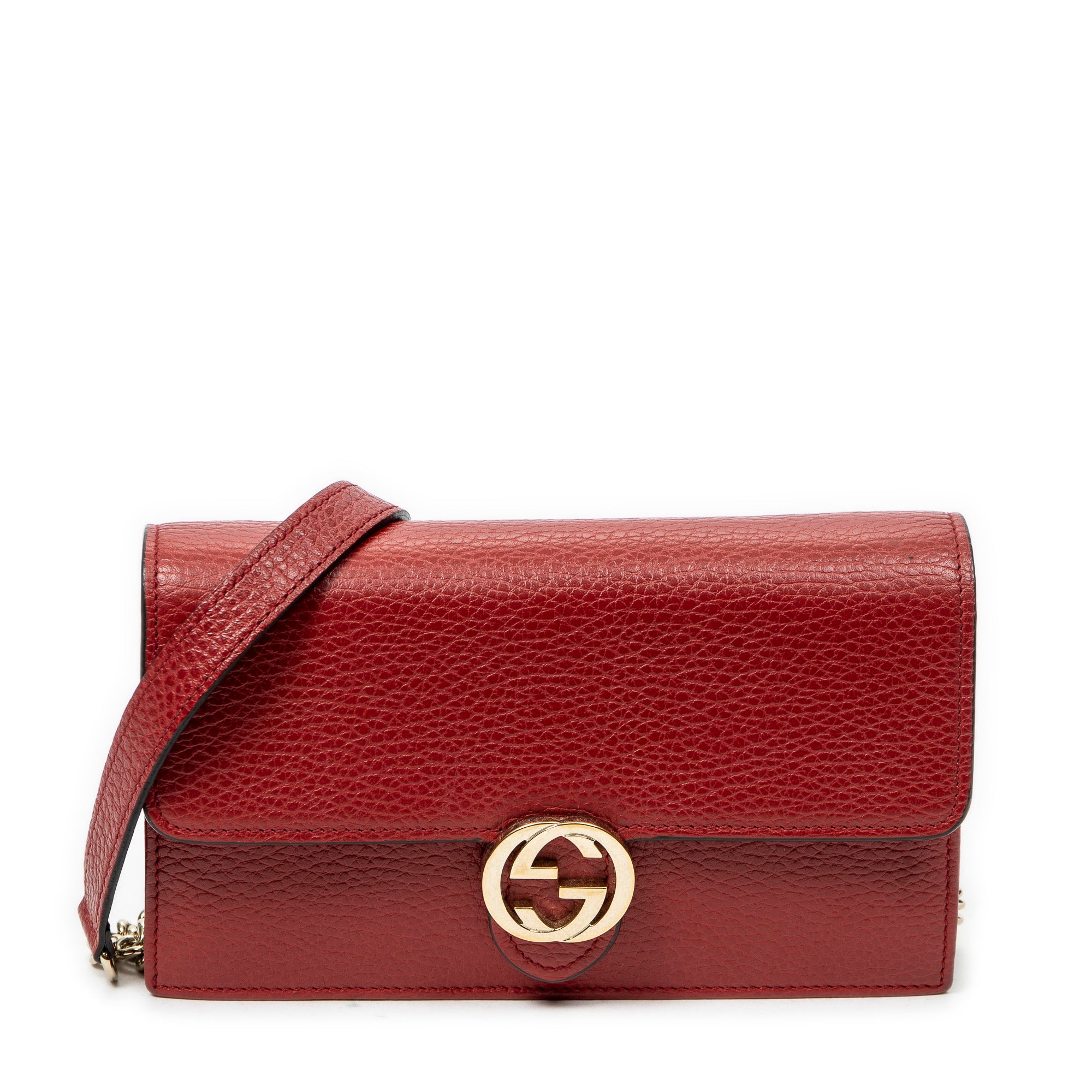 Shoulder Bag Interlocking G Chain Wallet Red Grained Calfskin Leather