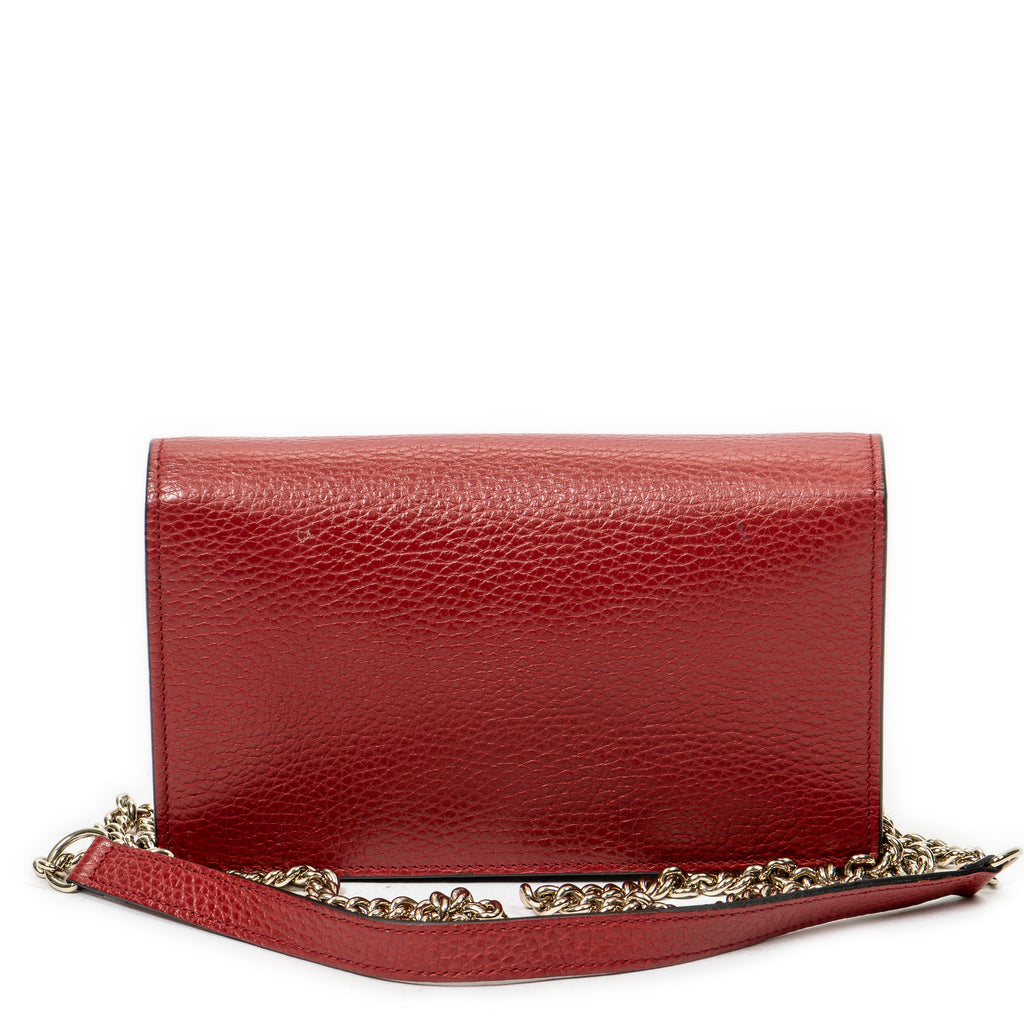 Shoulder Bag Interlocking G Chain Wallet Red Grained Calfskin Leather