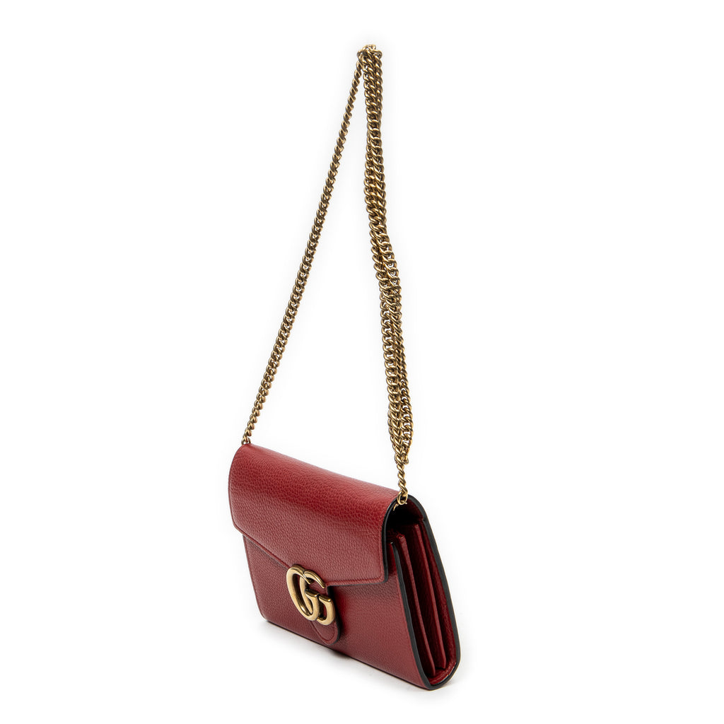 Shoulder Bag GG Marmont Wallet on Chain Red Grained Calfskin Leather