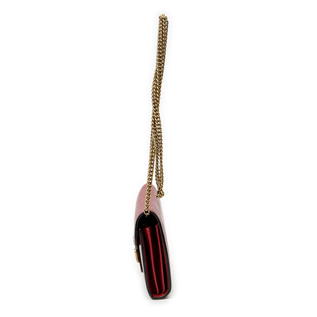 Shoulder Bag GG Marmont Wallet on Chain Red Grained Calfskin Leather