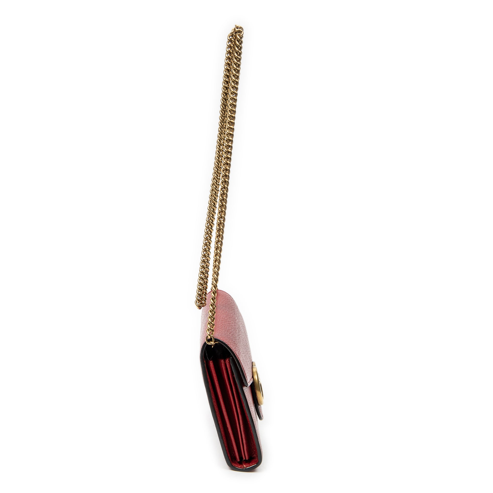 Shoulder Bag GG Marmont Wallet on Chain Red Grained Calfskin Leather
