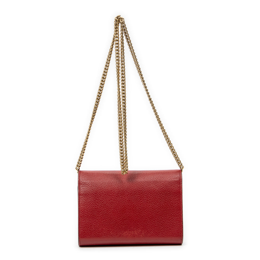 Shoulder Bag GG Marmont Wallet on Chain Red Grained Calfskin Leather