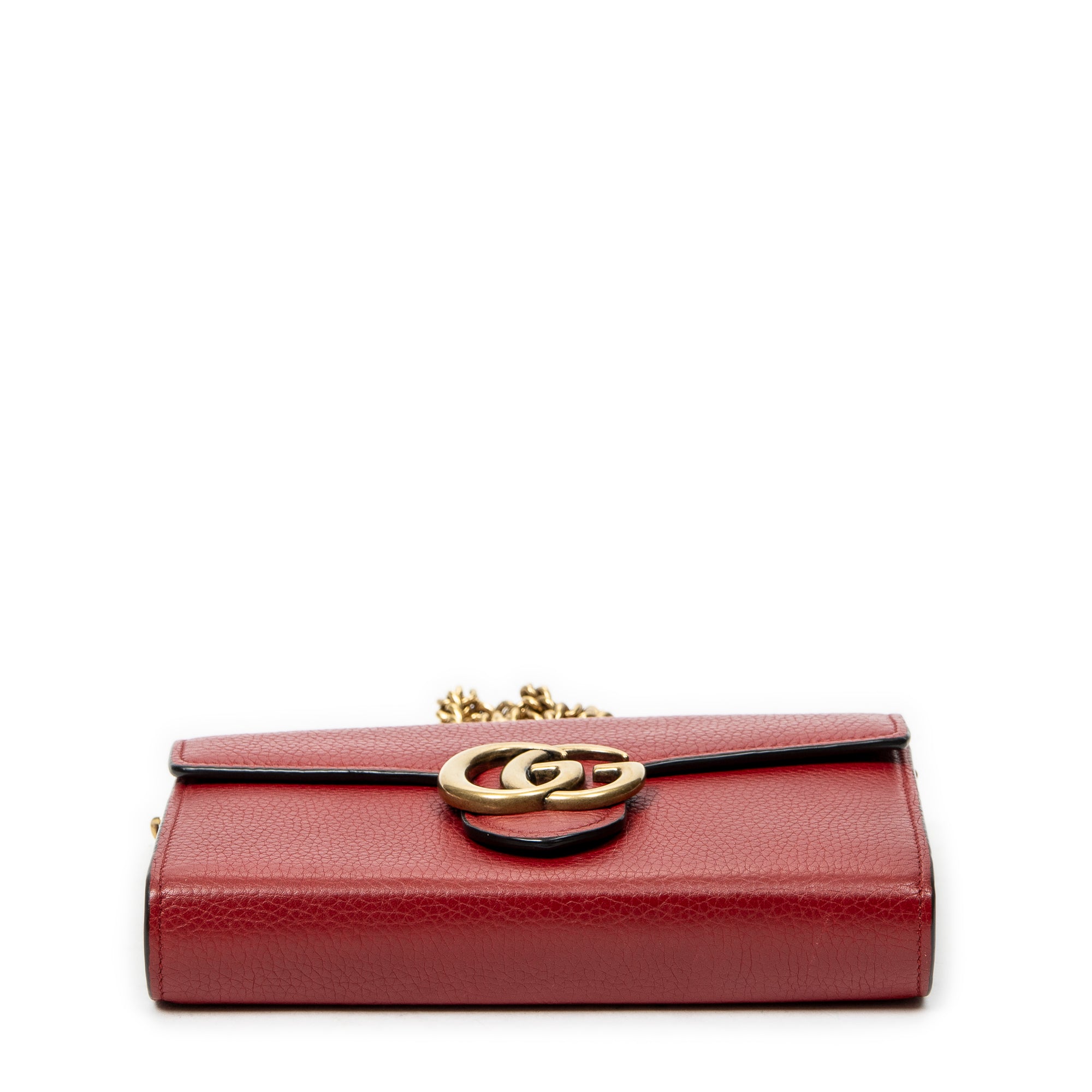 Shoulder Bag GG Marmont Wallet on Chain Red Grained Calfskin Leather