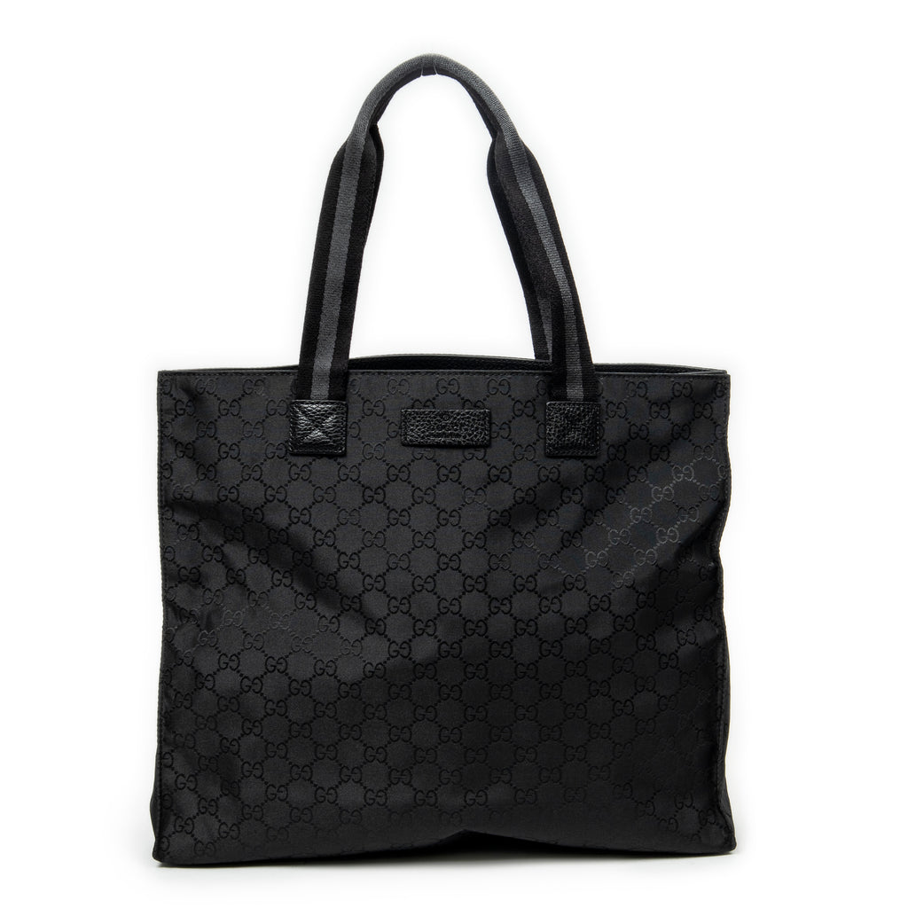 Shoulder Bag Square Web Shopper Black Monogrammed Nylon Canvas