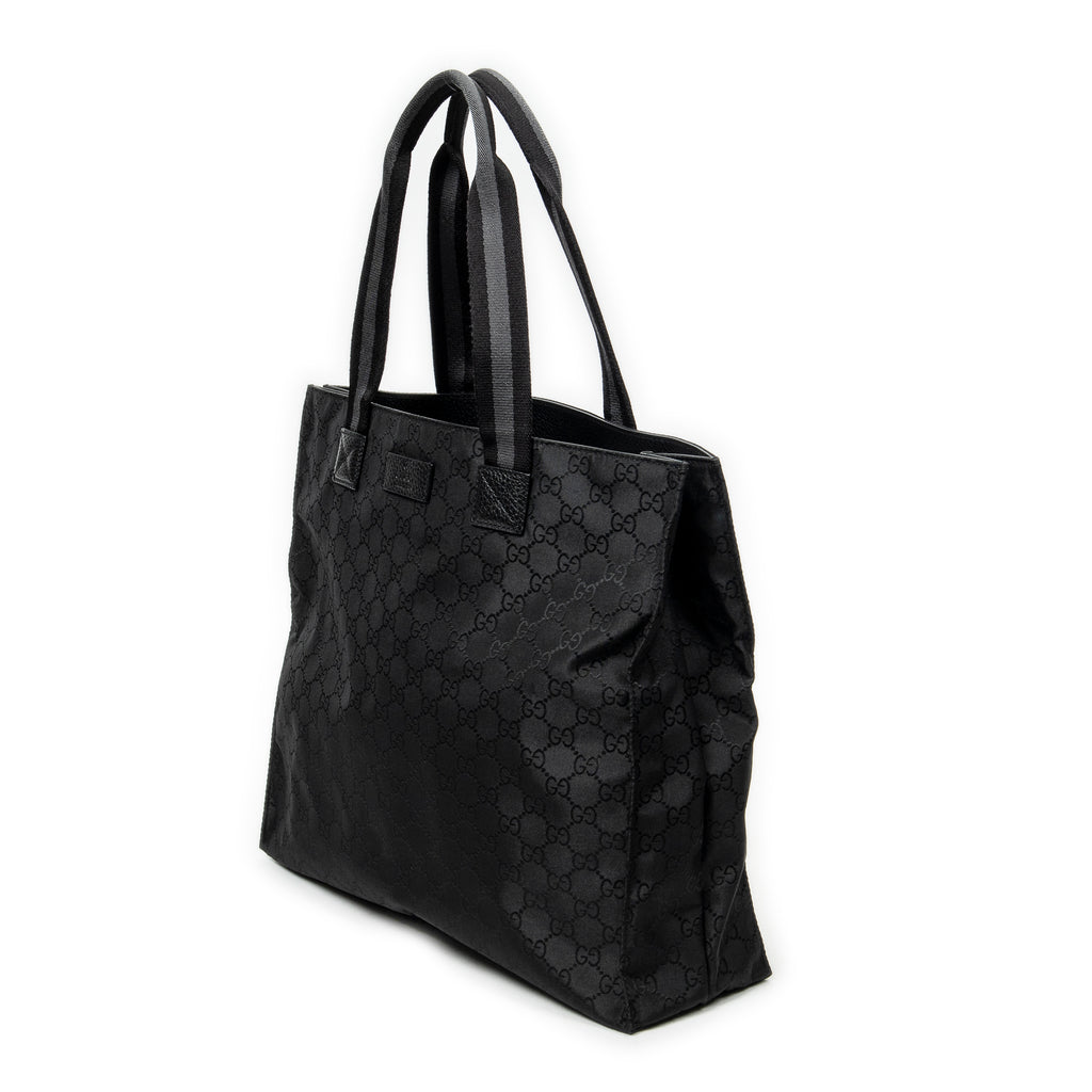 Shoulder Bag Square Web Shopper Black Monogrammed Nylon Canvas