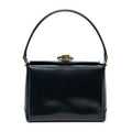 Shoulder Bag Vintage Turn Lock Top Handle Navy Smooth Calfskin Leather