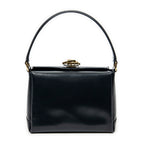 Shoulder Bag Vintage Turn Lock Top Handle Navy Smooth Calfskin Leather
