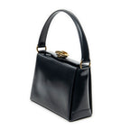 Shoulder Bag Vintage Turn Lock Top Handle Navy Smooth Calfskin Leather