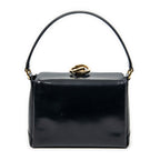 Shoulder Bag Vintage Turn Lock Top Handle Navy Smooth Calfskin Leather