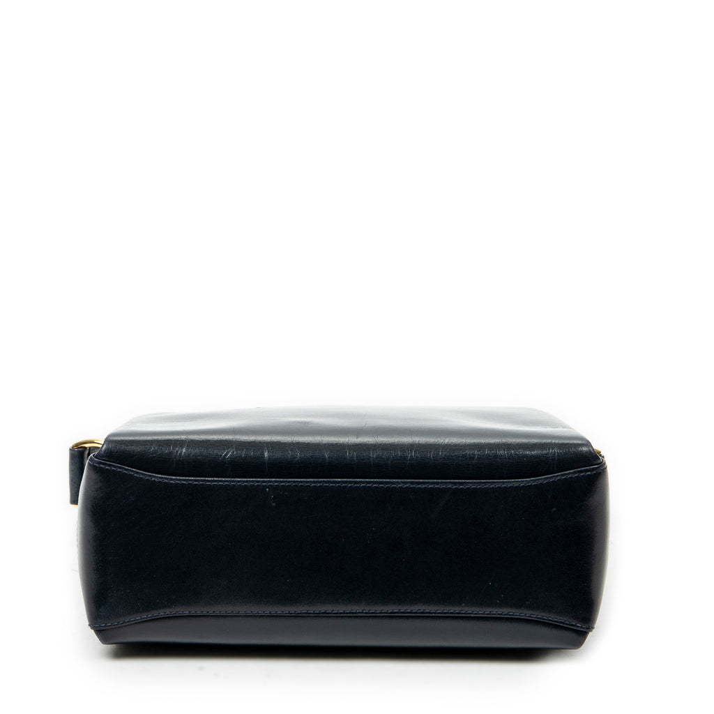 Shoulder Bag Vintage Turn Lock Top Handle Navy Smooth Calfskin Leather