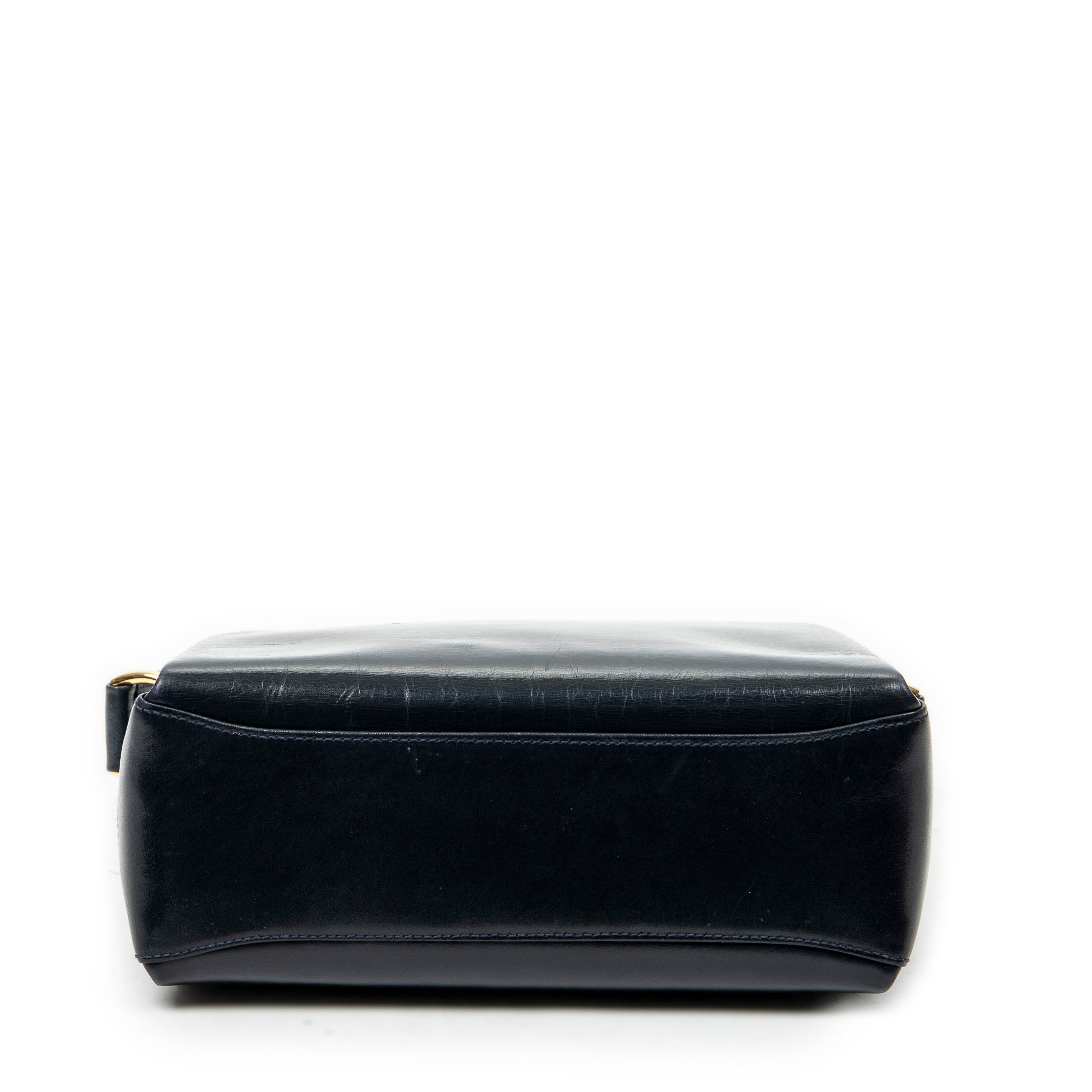 Shoulder Bag Vintage Turn Lock Top Handle Navy Smooth Calfskin Leather