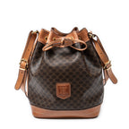 Shoulder Bag Vintage Side Zip Bucket Tote Brown Macadam Coated Canvas
