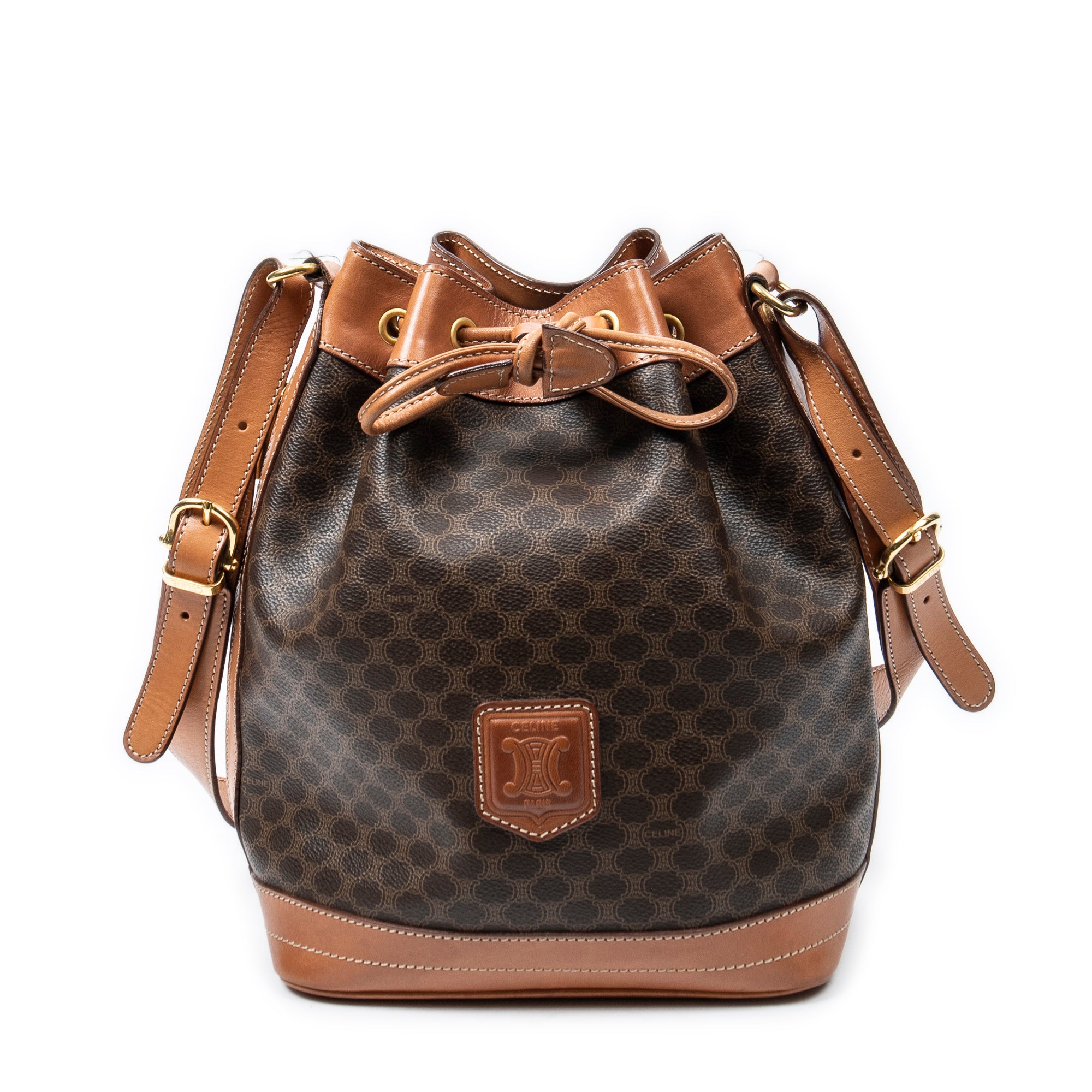 Shoulder Bag Vintage Side Zip Bucket Tote Brown Macadam Coated Canvas