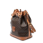 Shoulder Bag Vintage Side Zip Bucket Tote Brown Macadam Coated Canvas