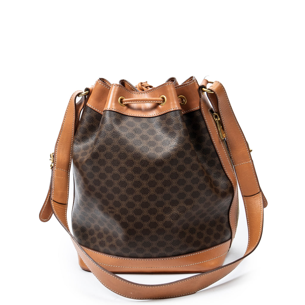 Shoulder Bag Vintage Side Zip Bucket Tote Brown Macadam Coated Canvas