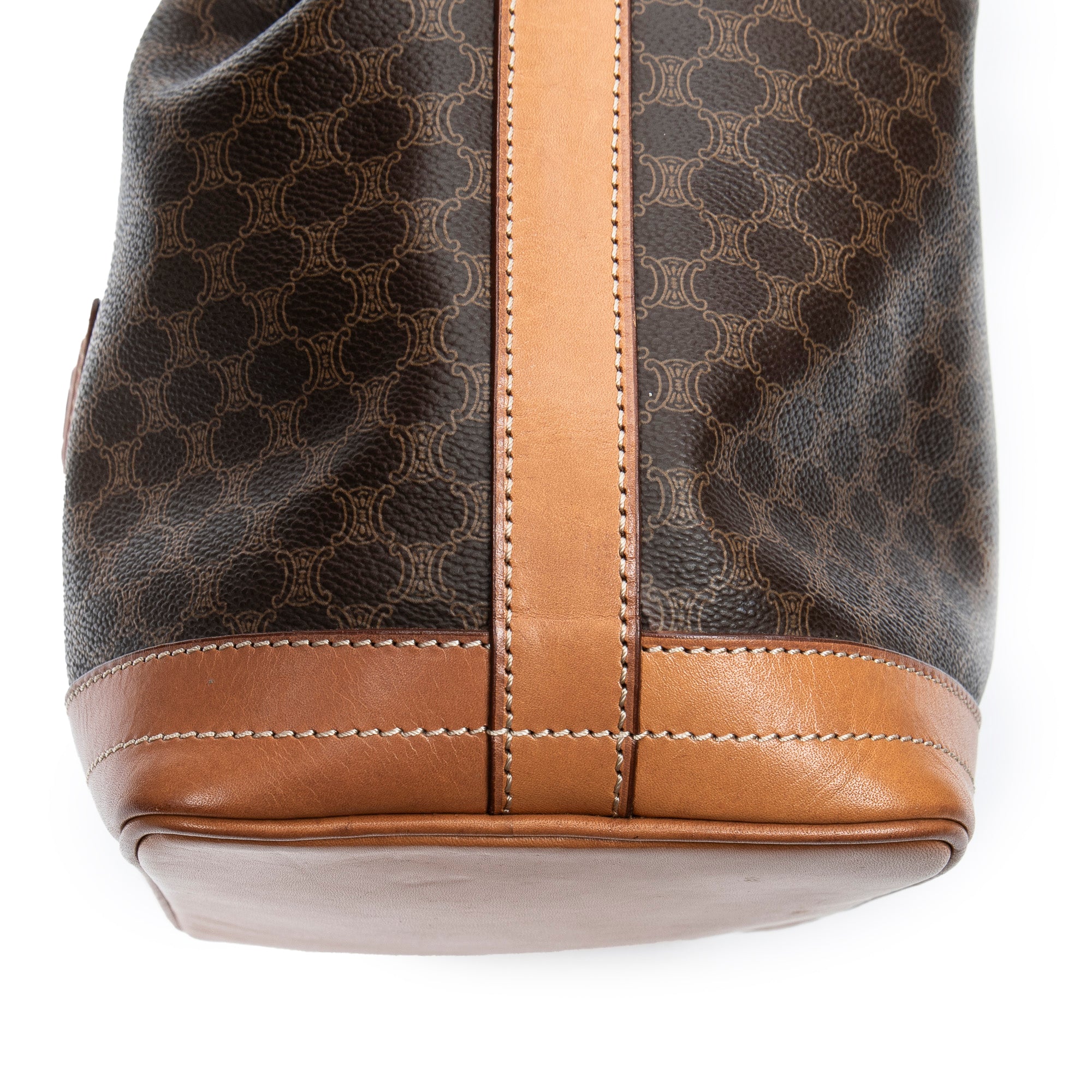 Shoulder Bag Vintage Side Zip Bucket Tote Brown Macadam Coated Canvas