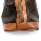 Shoulder Bag Vintage Side Zip Bucket Tote Brown Macadam Coated Canvas