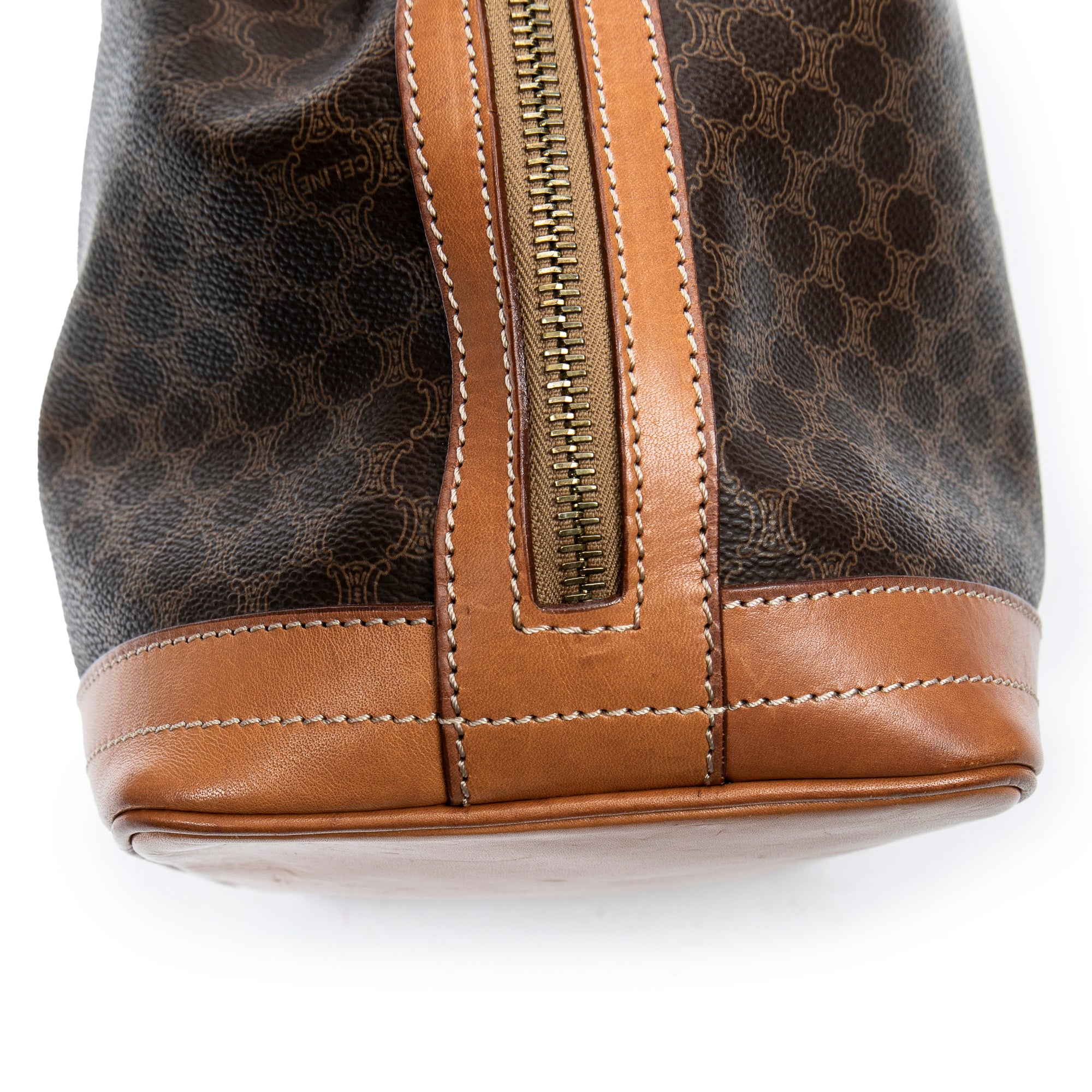 Shoulder Bag Vintage Side Zip Bucket Tote Brown Macadam Coated Canvas