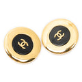 Earrings CC Button Clip On Earrings Black Gold Plated