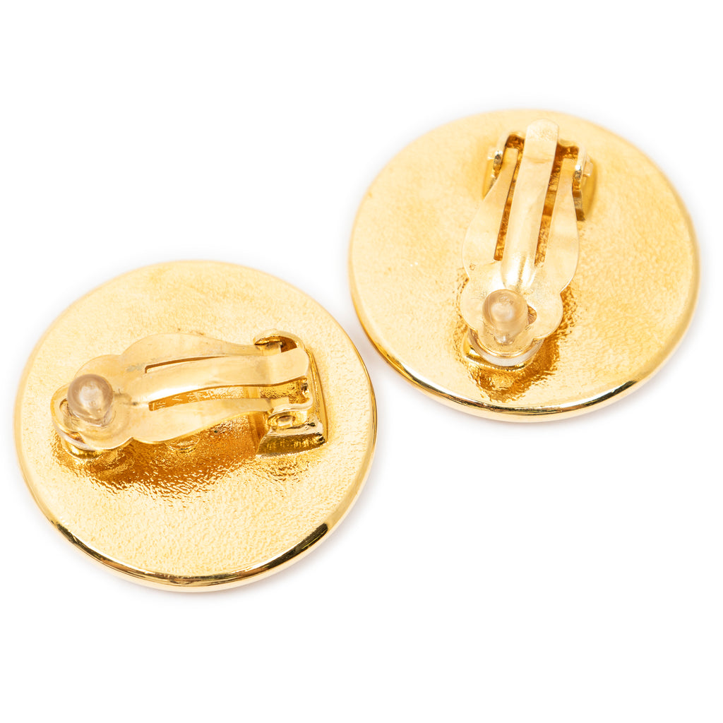Earrings CC Button Clip On Earrings Black Gold Plated