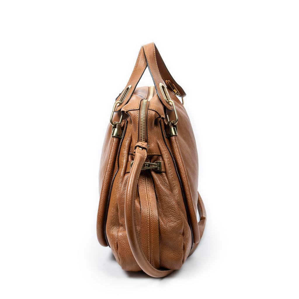 Shoulder Bag Large Paraty Brown Grained Calfskin Leather