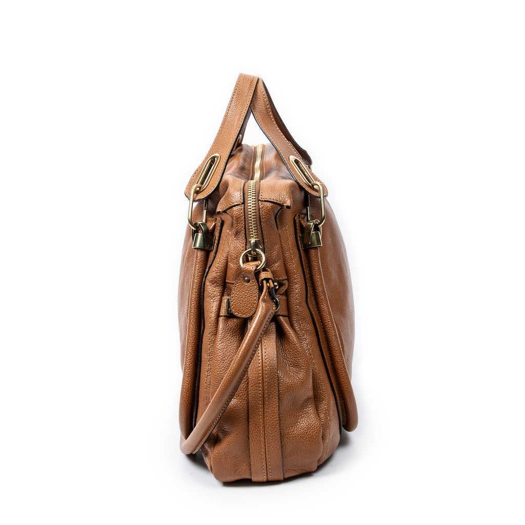 Shoulder Bag Large Paraty Brown Grained Calfskin Leather